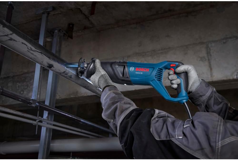 BOSCH GSA12-30 Corded Reciprocating Saw - 12 Amp Power, 1-3/16 In Stroke Length, Variable Speed Control, Tool-Free Blade Change, Lightweight Design for Easy Maneuverability (Bare Tool)