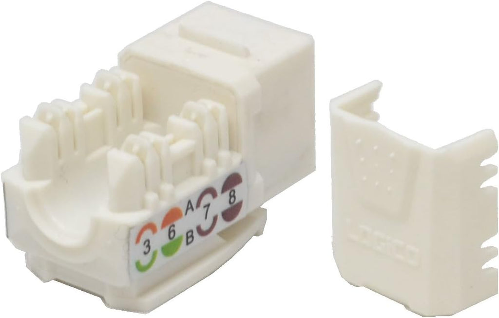 LOGICO Best 100 Pack Cat5e Keystone Ethernet Network Jack Punch Down 45 Degree White 110 8P8C RJ45