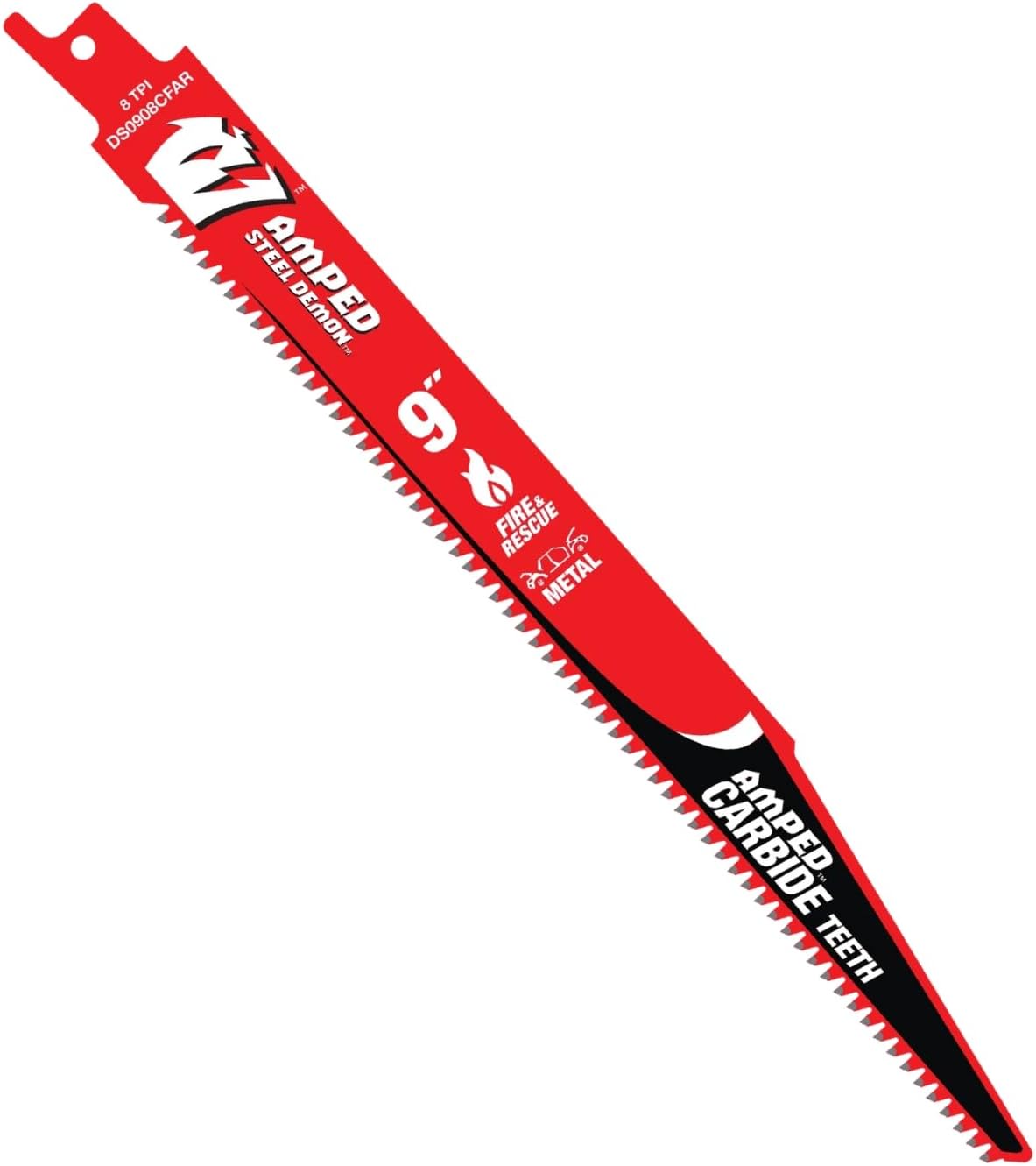 Diablo Amped Steel Demon Carbide Teeth Reciprocating Saw Blade for Fire and Rescue - Auto Dismantling and Extrication - 9' Length, Carbide Teeth Design, 8 TPI, 10-Pack - DS0908CFAR10