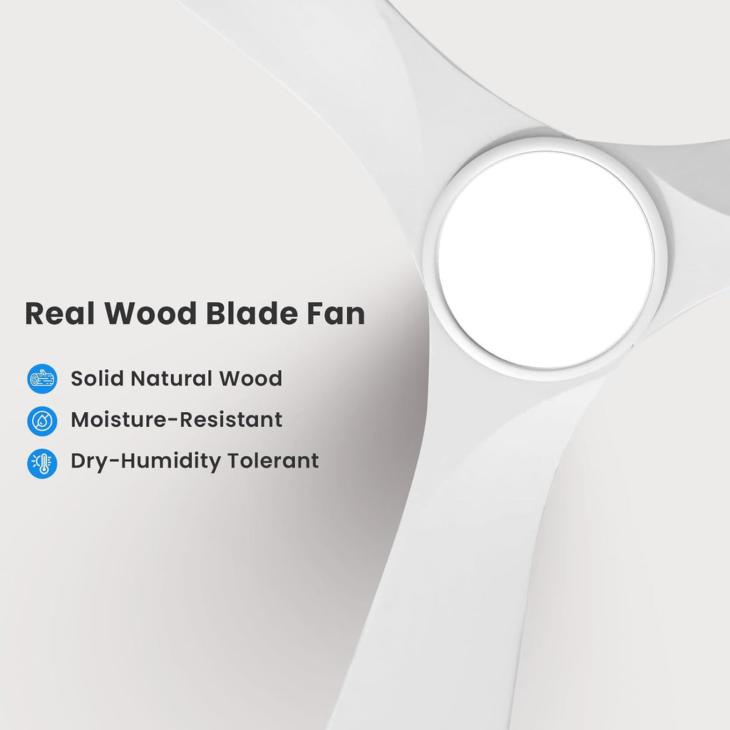 heimo 60 Inch White Ceiling Fan with Light and Remote, Wood Outdoor Ceiling Fans with Lights Dimmable for Bedroom Living Dining Room Patios Garage Gazebo Farmhouse Big Dc Reversible Fan