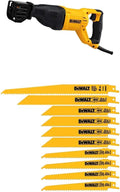 DEWALT DWE305 12 Amp Corded Reciprocating Saw with DW4898 Bi-Metal Reciprocating Saw Blade Set with Case, 10-Piece