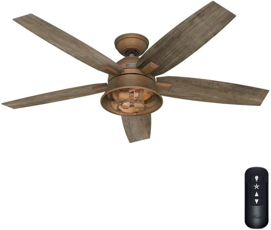 Hunter Fan 52 inch Casual Weathered Copper Indoor Ceiling Fan with LED Light Kit and Remote Control (Renewed)