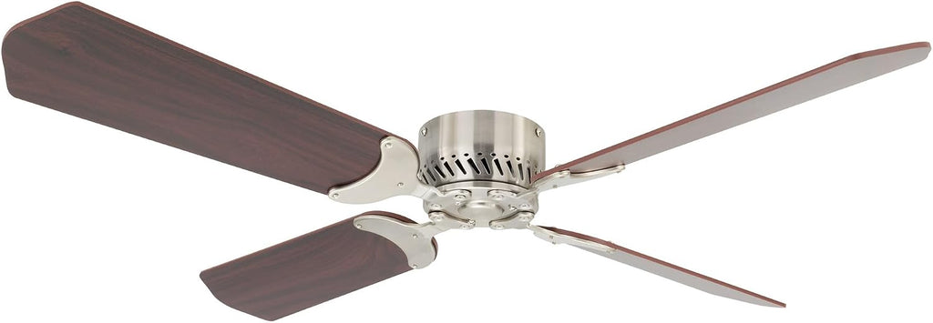 RecPro RV 12V Ceiling Fan | 4-Blade | 4-Speed | Near Silent Operation | Reversing Direction Wall Control (Brushed Nickel: Cherry Blades, 42')
