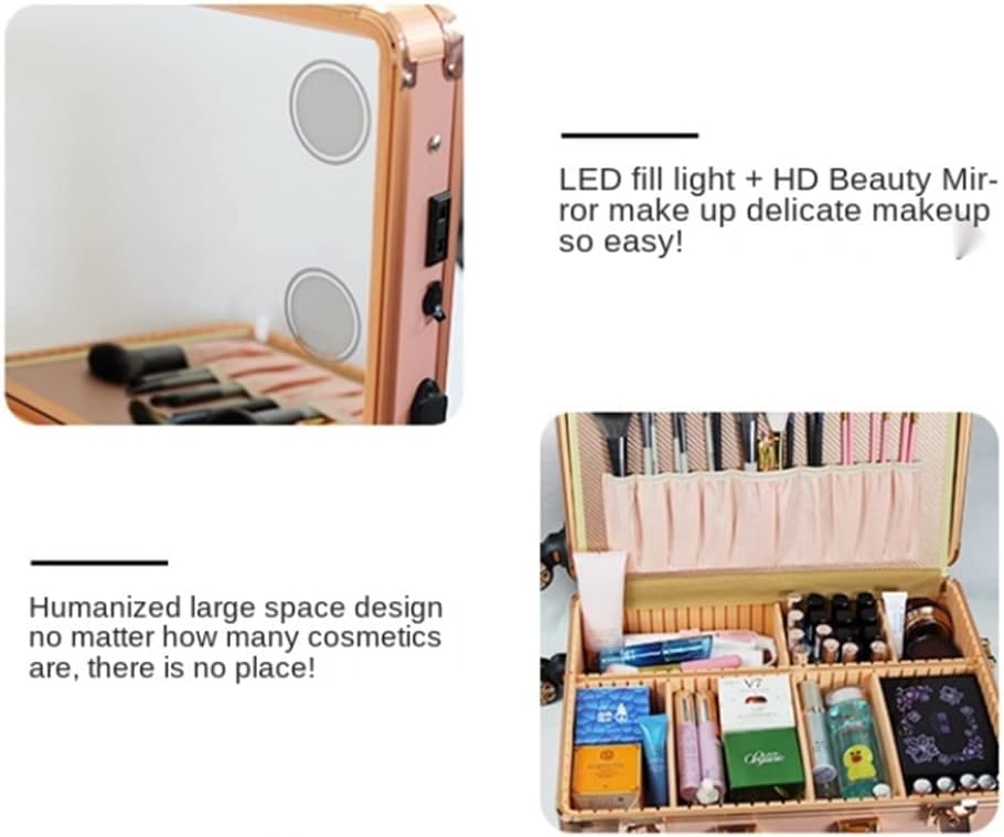 Hairdressing Makeup Case With Lamp And Ladies Barber Suitcase Wheels Trolley Tool Box
