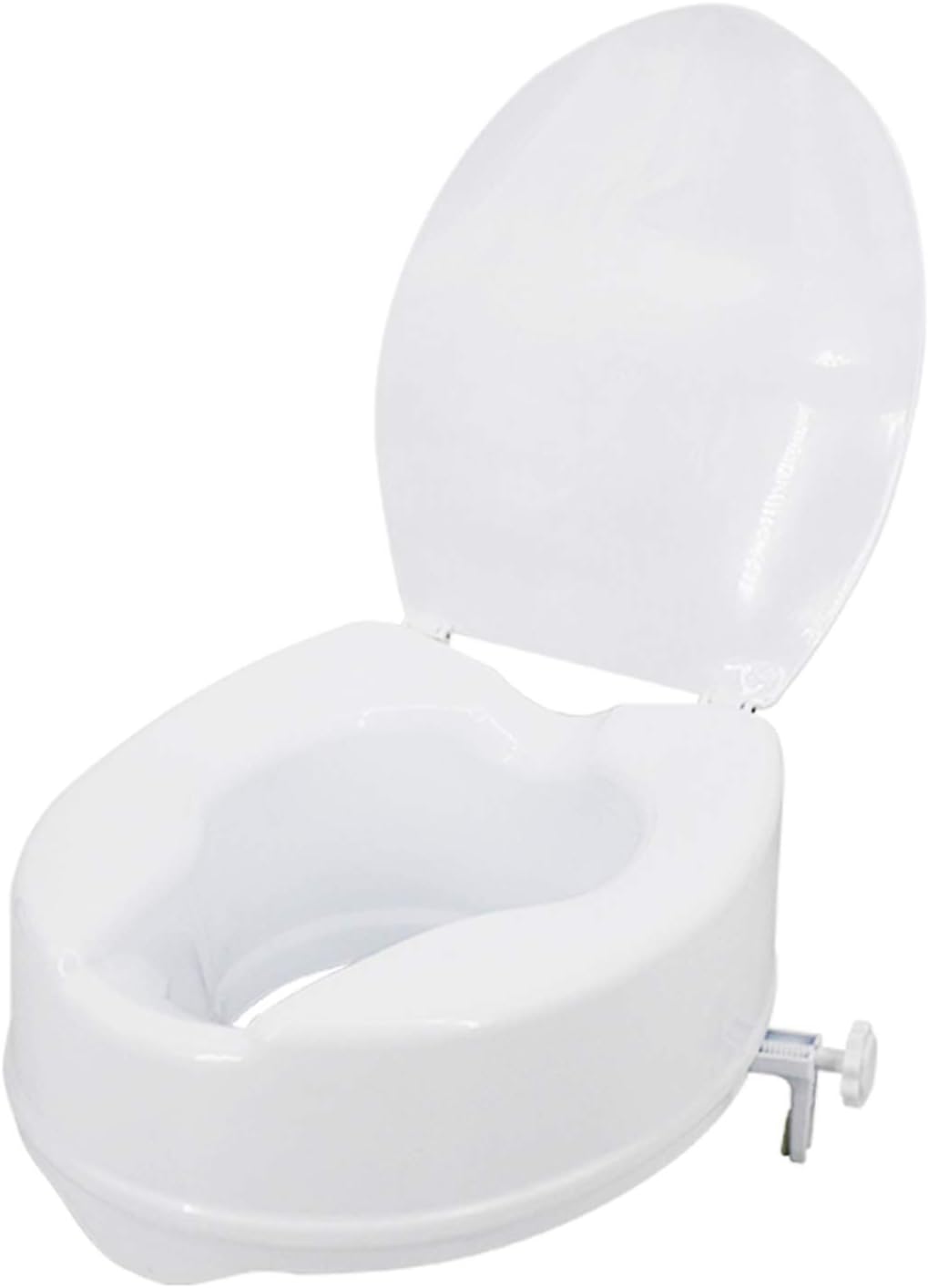 Raised Toilet Seat with Lid 300 Lbs Heavy Duty Elevated Toilet Seat with Tightening Clamps Raised Toilet Seats for Most Elongated Toilets (White, 6 Inches)