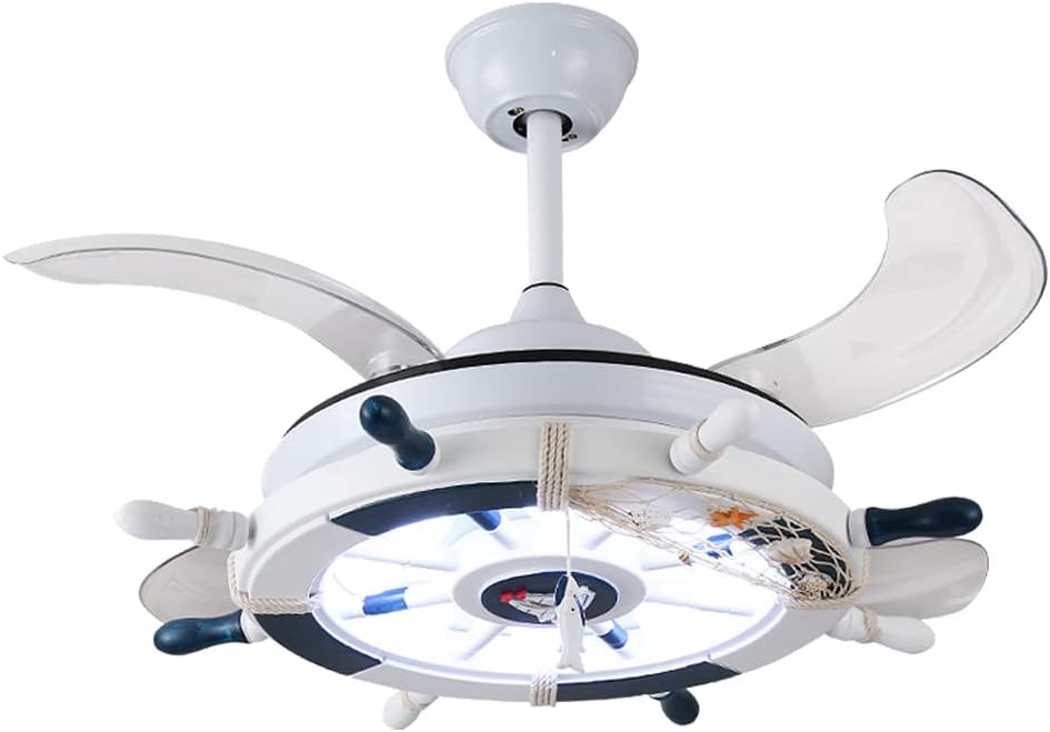 Nautical Ceiling Fan with Lights and Remote Control, LED Ceiling Fan, Reversible Fan Chandeliers for Kids' Room Nursery in White