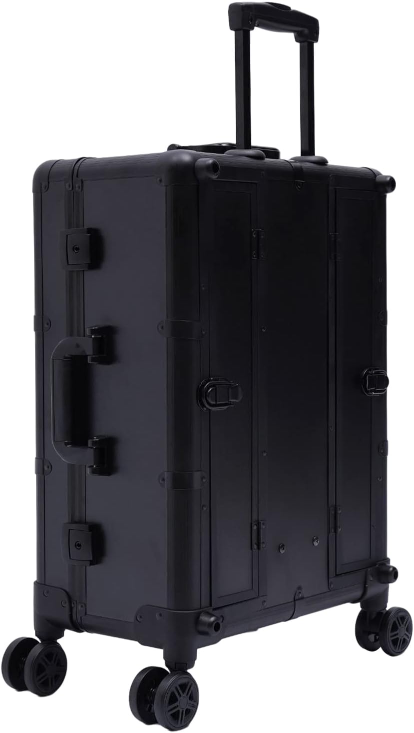 Rolling Makeup Case, Cosmetic Trolley Organizer Travel Makeup Case with Mirror and Lights Travel Cosmetic Luggage Adjustable Height w/ 4 Wheels for Beauty Centers, Salons, Parties