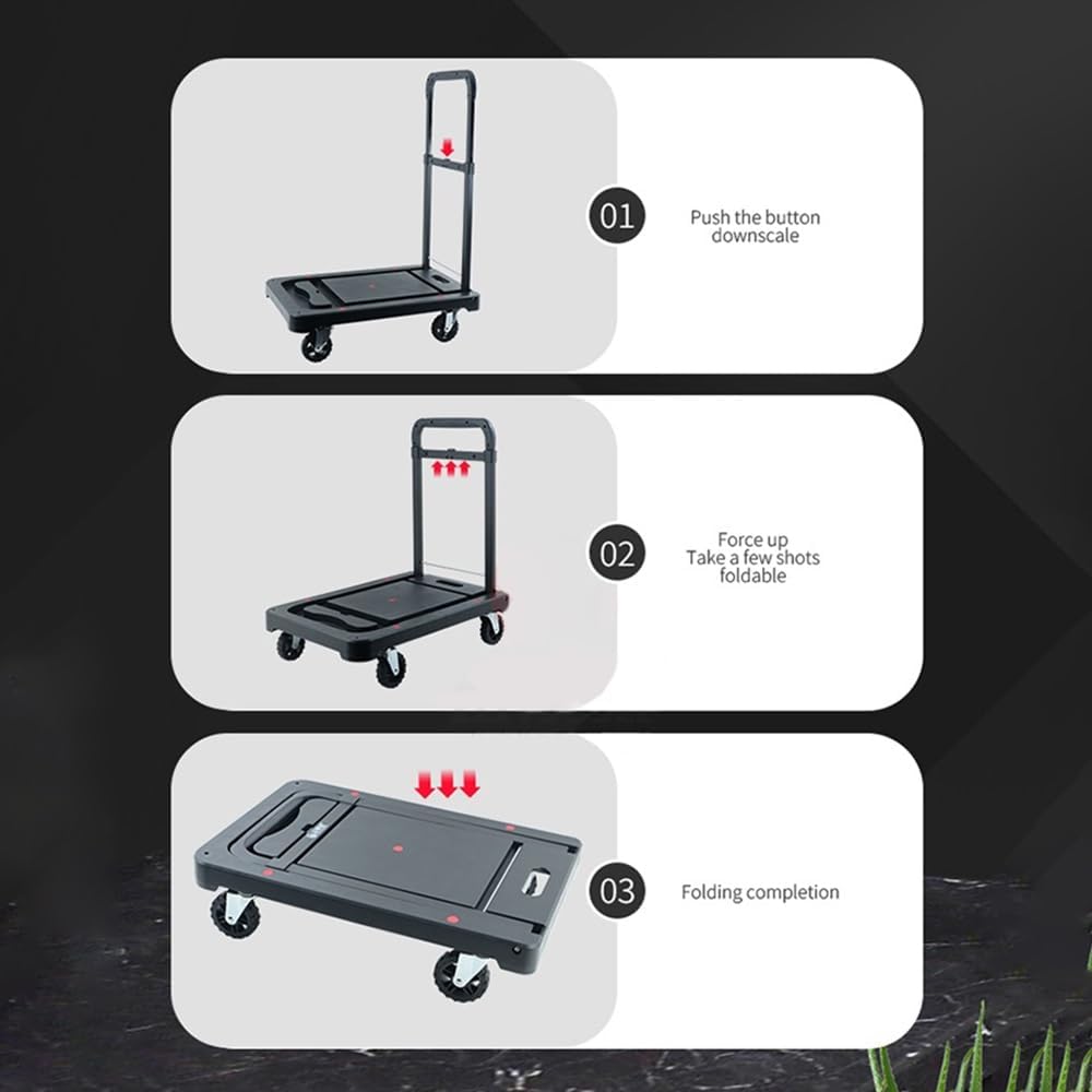 Hand Truck Cart - Portable Flatbed Trolley, Lightweight Heavy-Duty Push-Pull Handcart for Easy Carrying & Loading
