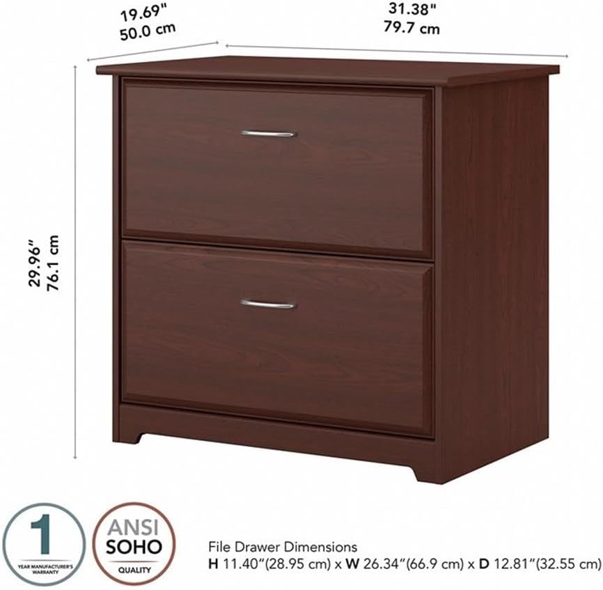 Bush Home Cabot 2 Drawer Lateral File Cabinet in Harvest Cherry, Home Office Chest for Letter, Legal, and A4-size Document Storage
