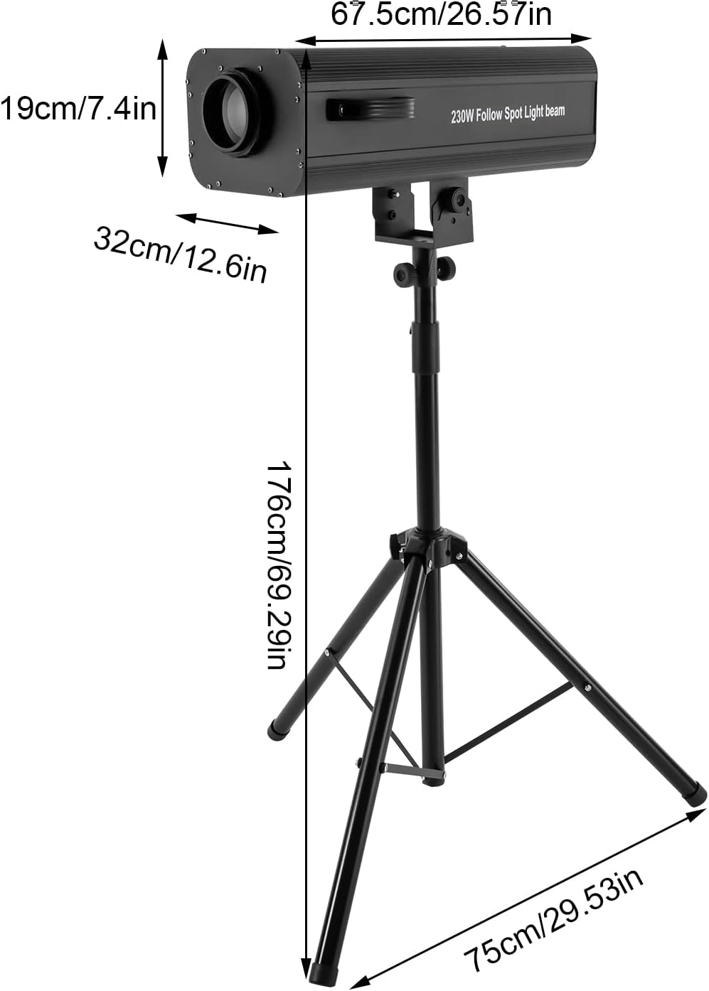 TFCFL 230W Stage Spotlight LED Follow Spotlight Manual Control Spot Light with Tripod Stand Adjustable Aperture DJ Wash Light for Disco Party Clubs Wedding Stage Effect