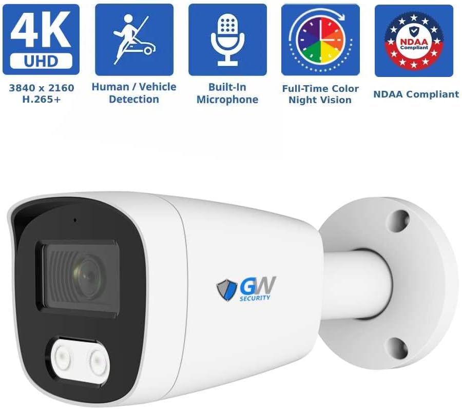 GW Security 128 Channel 12MP NVR 4K Security Camera System with 100 x 8MP PoE Spotlight Color Night Vision Outdoor/Indoor Microphone Bullet Cameras, Smart AI Human/Vehicle Detection, 48TB HDD