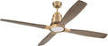 Craftmade RIC60SB4 | 60″ Satin Brass Ceiling Fan with Integrated LED Light (1005 Lumens, 3000K) | 4 or 2 - Blade Driftwood Finish | 6-Speed Reversible DC Motor | Dual-Mount Ceiling Fan | Indoor Use