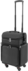 Rolling Makeup Train Case, Professional Soft Sided Makeup Case with Detachable Pouch and Wheels, Trolley Cosmetology Cosmetic Makeup Case for Hairdressing Makeup Tools