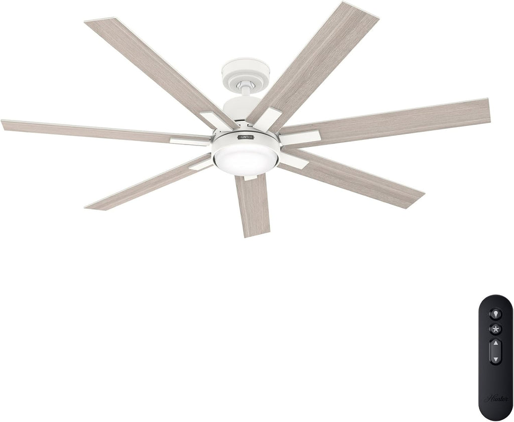 Hunter Fan 60 inch Indoor Ceiling Fan with Light and Remote, White Ceiling Fan for Bedroom, Living Room, Office, Kitchen, 6 Blades (Renewed)