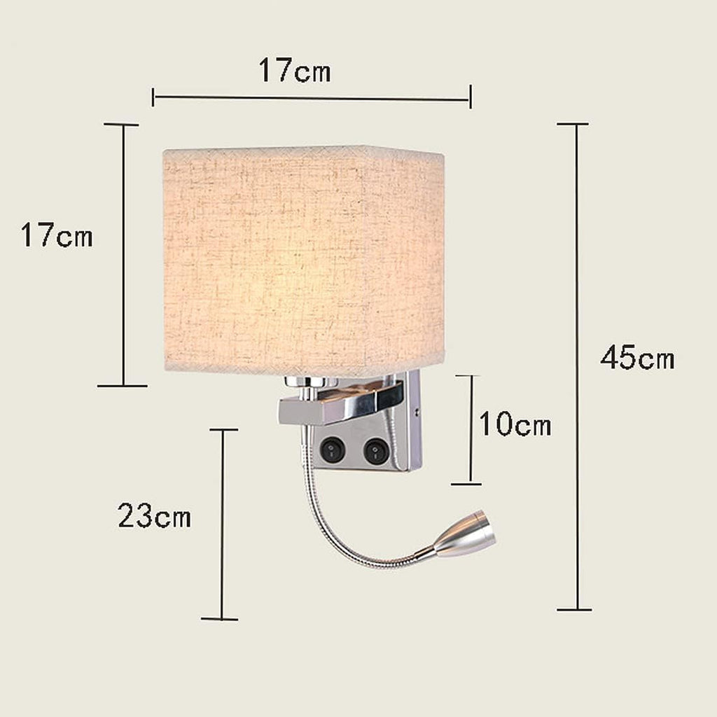 Wall Lamps with LED Reading Light, Bedside Sconce with Switch, Lamp Fabric Lampshade with 2 Points, Adjustable Indoor Spotlights, Brown