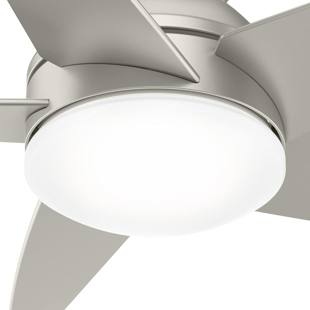 Casablanca 44 inch Indoor Ceiling Fan with LED Light - Low Profile Flush Mount Ceiling Fan for Bedroom, Living Room, or Kitchen, Wall Control, 5 Blades, Includes Bulb - Isotope 51742, Matte Nickel