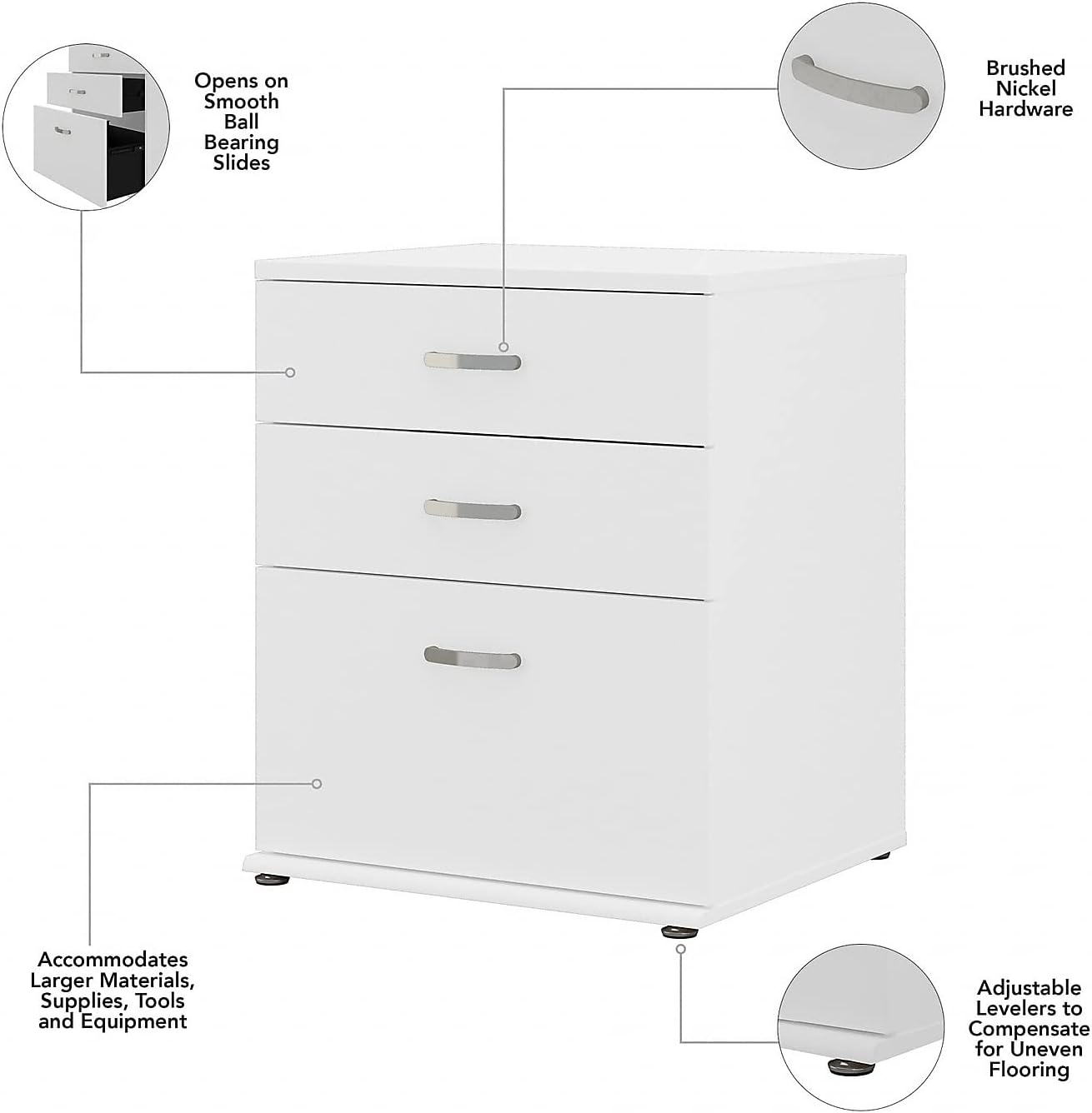 Bush Business Furniture Universal Floor Storage Cabinet with Drawers in White