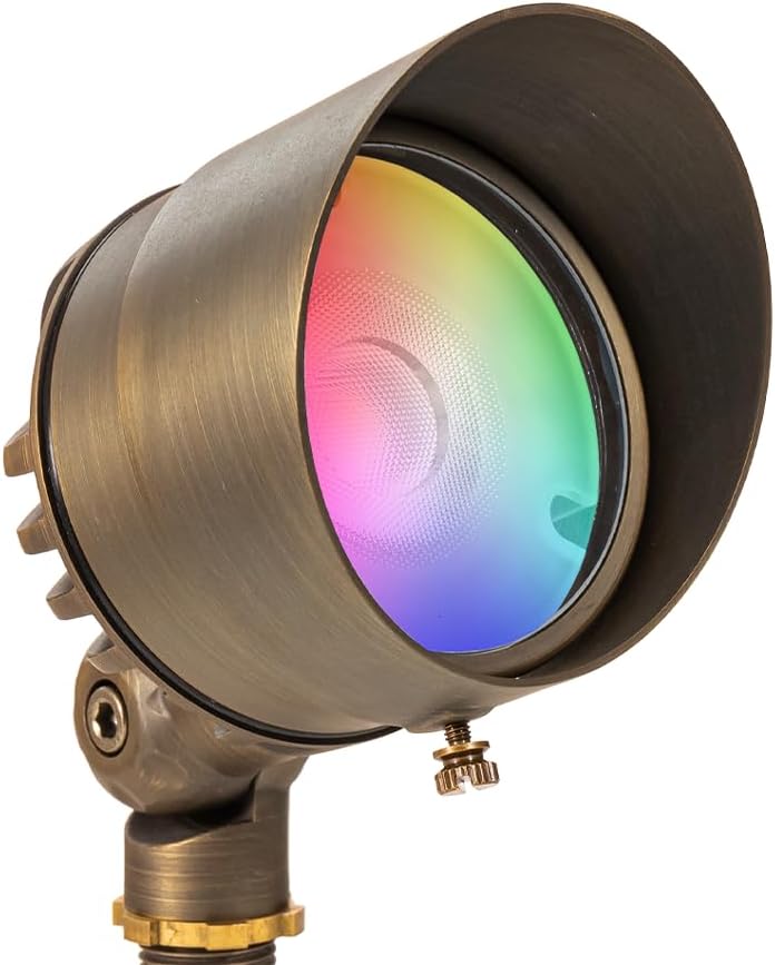 VOLT 12V Color Changing RGBW Integrated LED Brass Spotlight (Bronze) with Remote Control for Low Voltage Landscape Lighting of Yard, Lawn, Garden, Patio, Trees & House