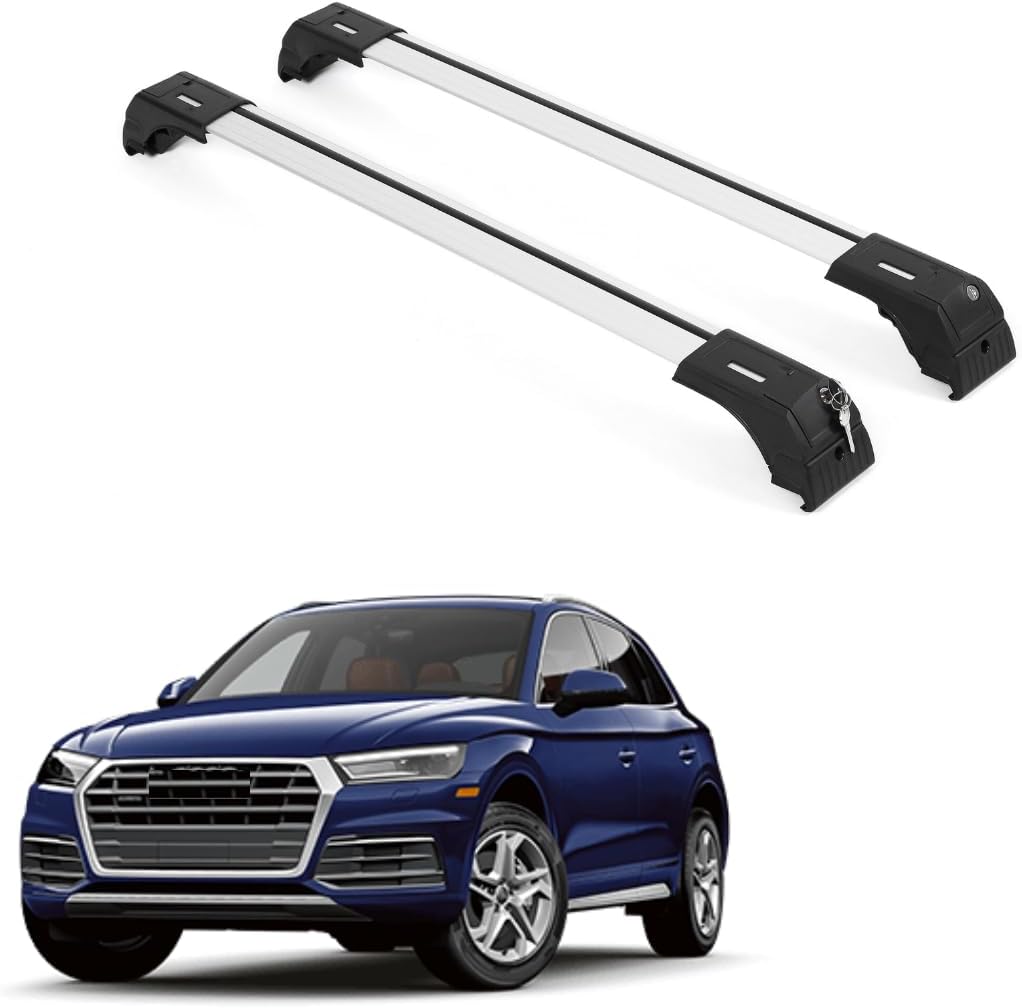 ERKUL Roof Rack Cross Bars for Audi Q5 2018-2026 | Aluminum Crossbars with Anti Theft Lock for Rooftop | Compatible with Flush Rails - Silver