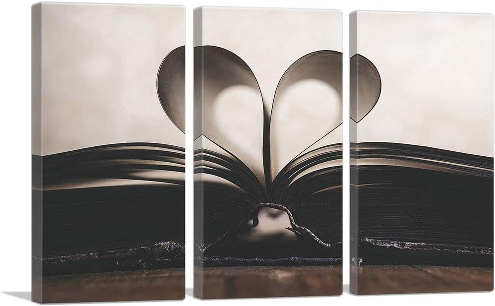 ARTCANVAS Book Heart Page Home decor Canvas Art Print Stretched Framed Painting Picture Poster Giclee Wall Decor - 60' x 40' (0.75' Deep) (3-Piece)