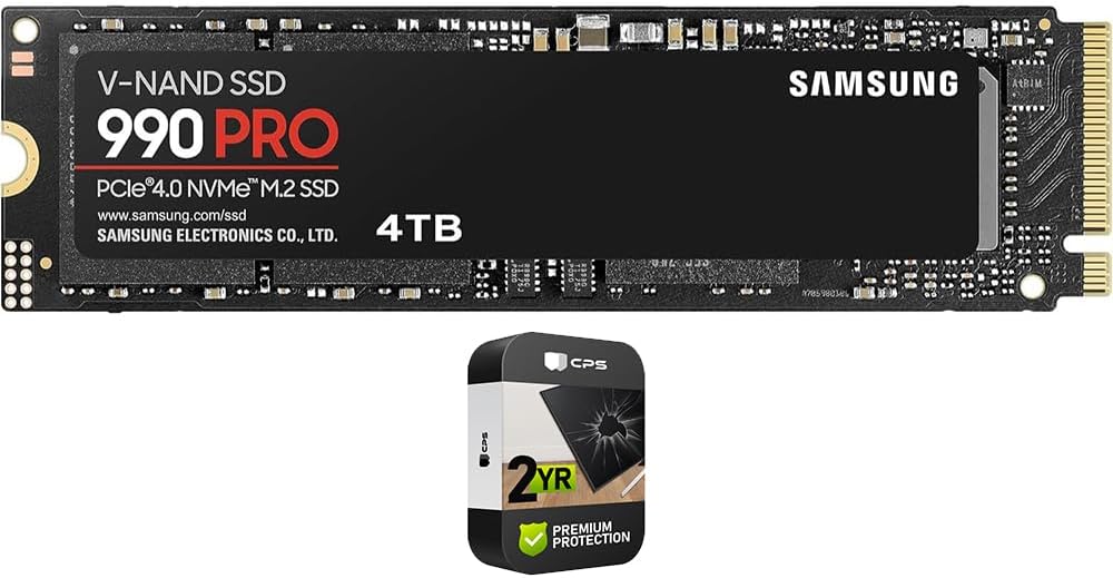 Samsung MZ-V9P4T0B/AM 990 PRO PCIe 4.0 NVMe M.2 SSD 4TB Bundle with 2 YR CPS Enhanced Protection Pack