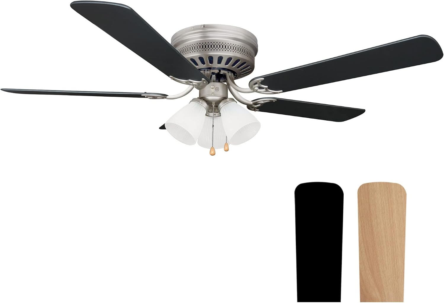 Design House Millbridge 52-Inch Hugger Ceiling Fan with LED Light Kit, 5 Reversible Blades, 3-Speed, Satin Nickel – Design House, 157388-SN