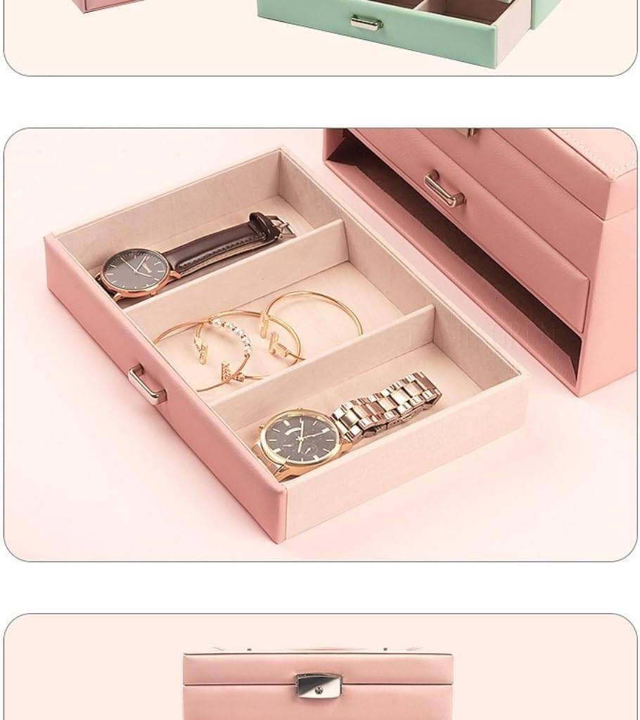 Jewelry Boxes for Women Three Layer PU Leather Jewelry Box Jewelry Storage Box Jewelry Suitcase Drawer Type Jewelry Packaging Box Jewelry Organizer for Bedroom Bathroom Cloakroom Vanity