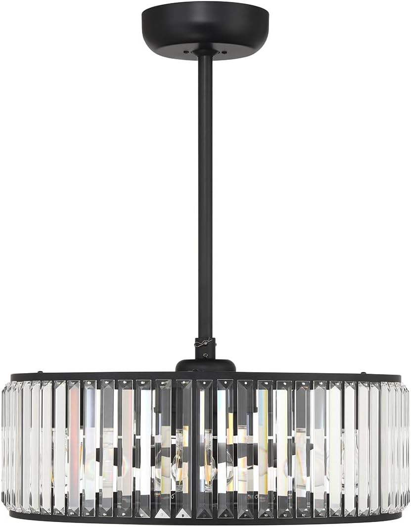 Savoy House 23-FD-245-322 Janus Luxe LED Chandelier Ceiling Fan with Light and Remote, Crystal Drum Fandelier with 6-Light 48 Total Watts, 10' H x 23' W, Matte Black
