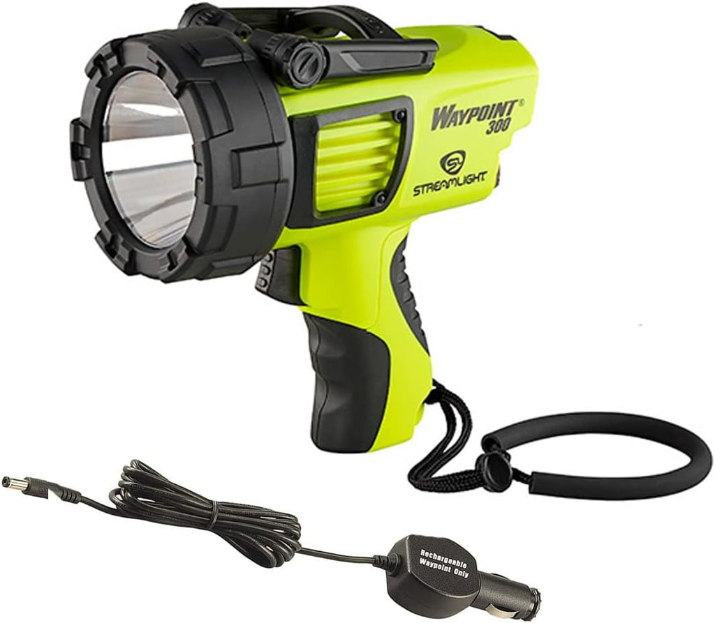 STREAMLIGHT Lightweight Rechargeable Long-Range 1000 Lumens Waypoint 300 Yellow Spotlight w/120V AC Charger with Waypoint Rechargeable/Super Siege 12V DC Cord