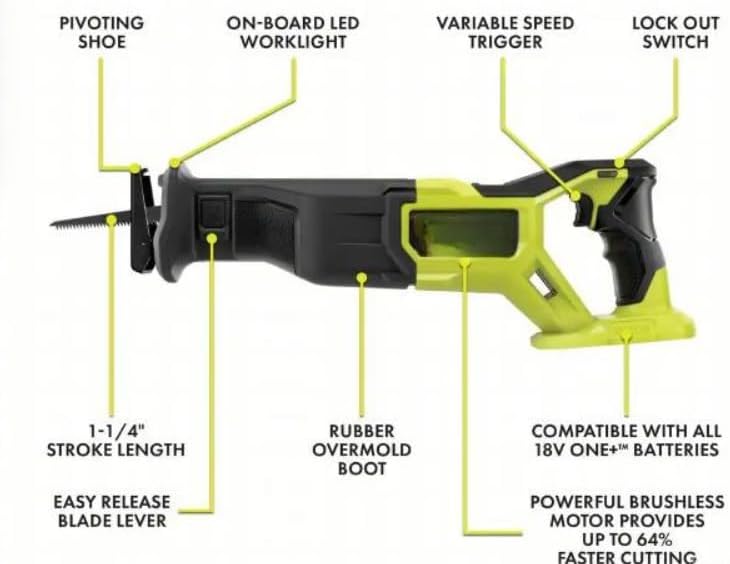 PBLRS01K1 Fits For RYOBI HP 18V Brushless Cordless Reciprocating Saw Kit with 4.0 Ah HIGH PERFORMANCE Battery and Charger