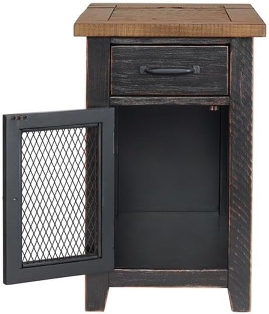 Martin Svensson Home Chairside Table - Antique Black and Honey - Rustic Style - with One Drawer and Cabinet for Storage