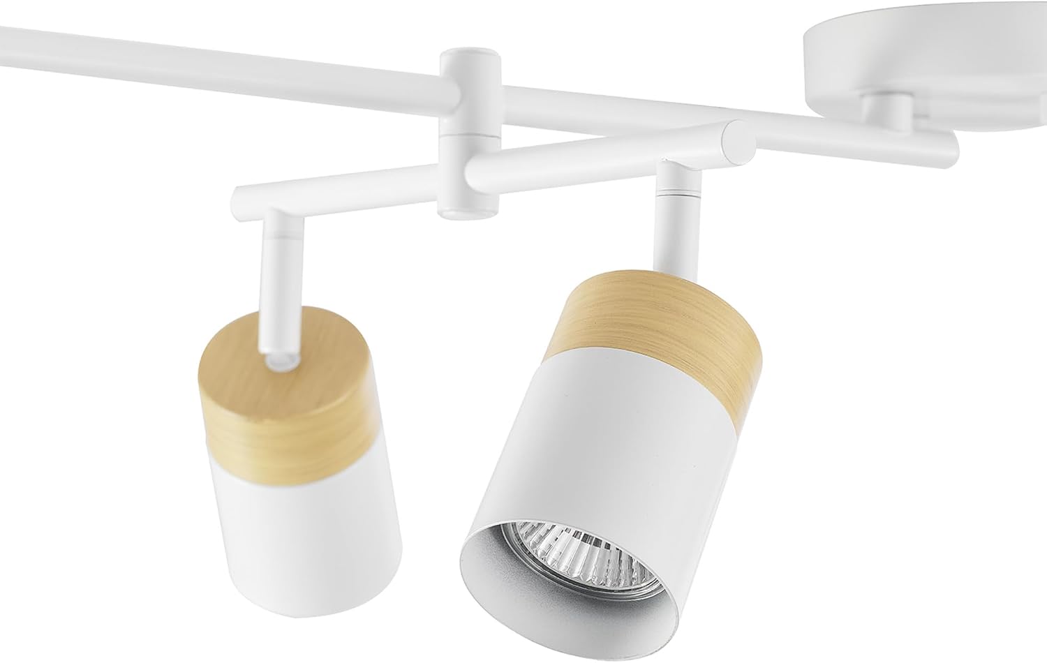 Globe Electric 64000055 42' 6-Light Track Lighting, Double Center Swivel Bar, Matte White, Wood Toned Accents, Ceiling Light, Pivot Shades, 6 Bulb, Kitchen Lights, GU10 Sockets