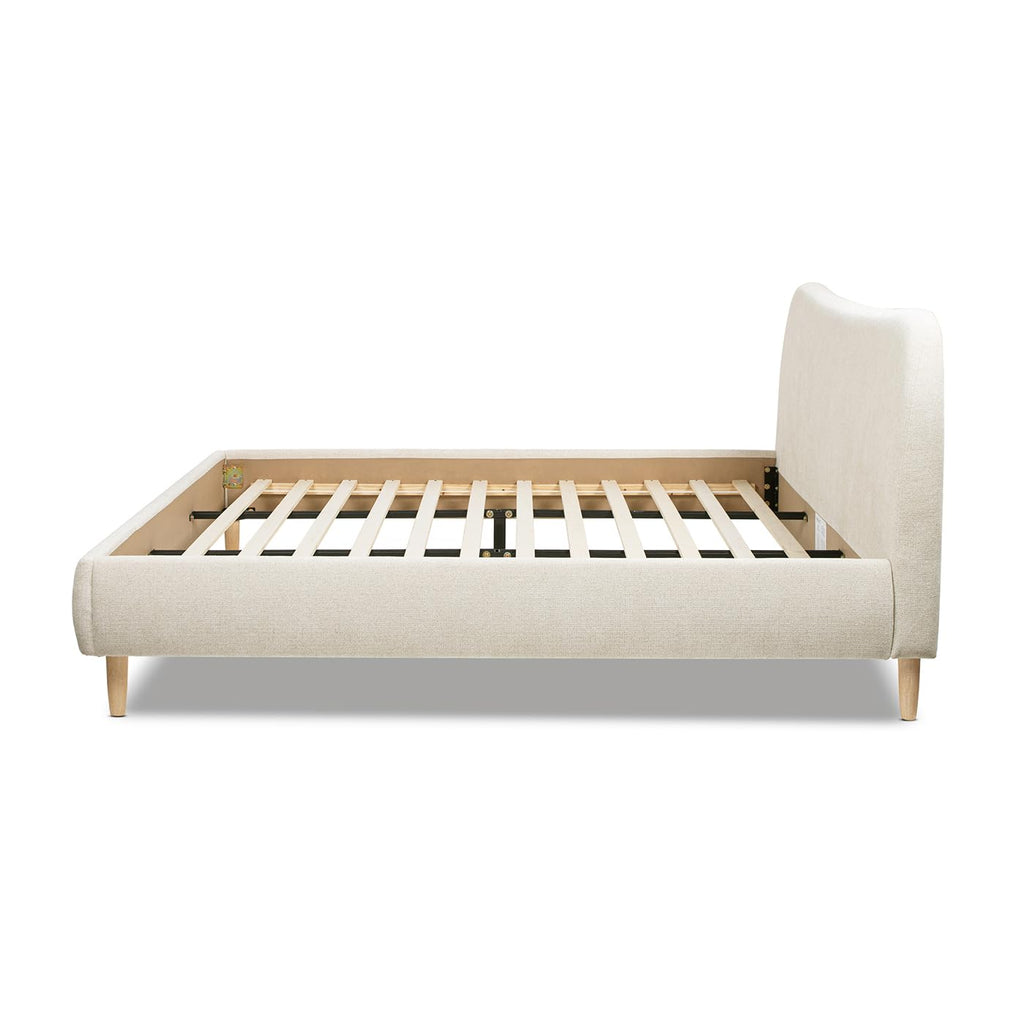Jennifer Taylor Home Roman Curved Headboard Upholstered Platform Bed, King, Oatmeal Light Beige Chenille