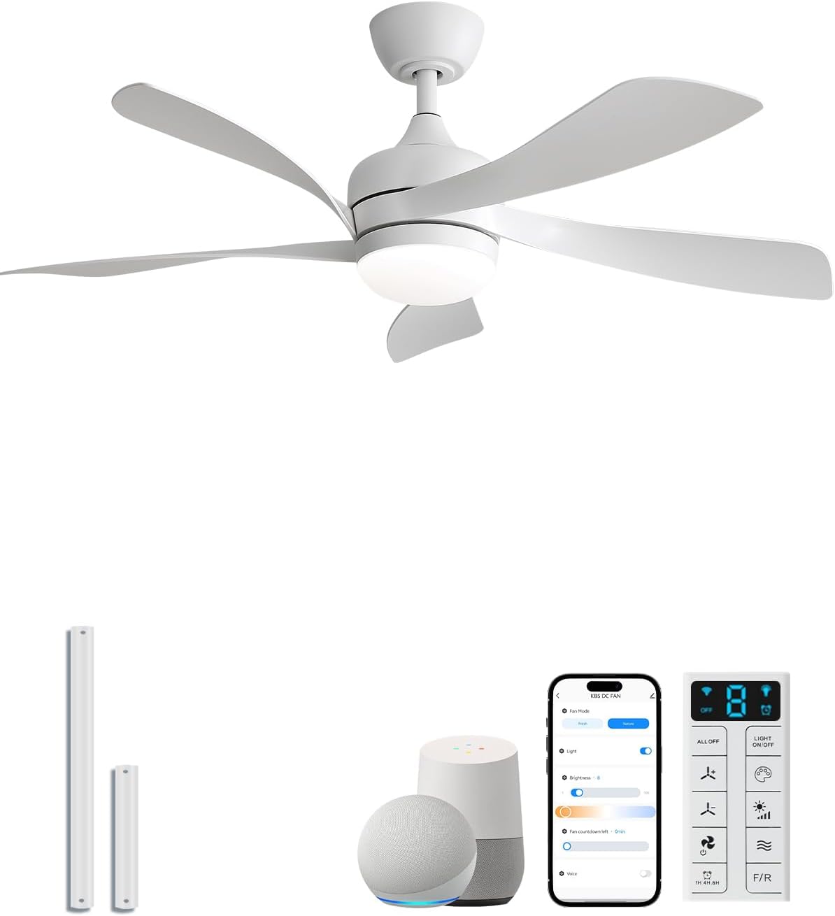 Sofucor 42' Smart Ceiling Fan, Indoor/Outdoor White Ceiling Fans with Lights and Remote, Works with Alexa/Google/App, 3-Color Light 6-Speed Timing Reversible DC Motor for Bedroom Living Room Patio