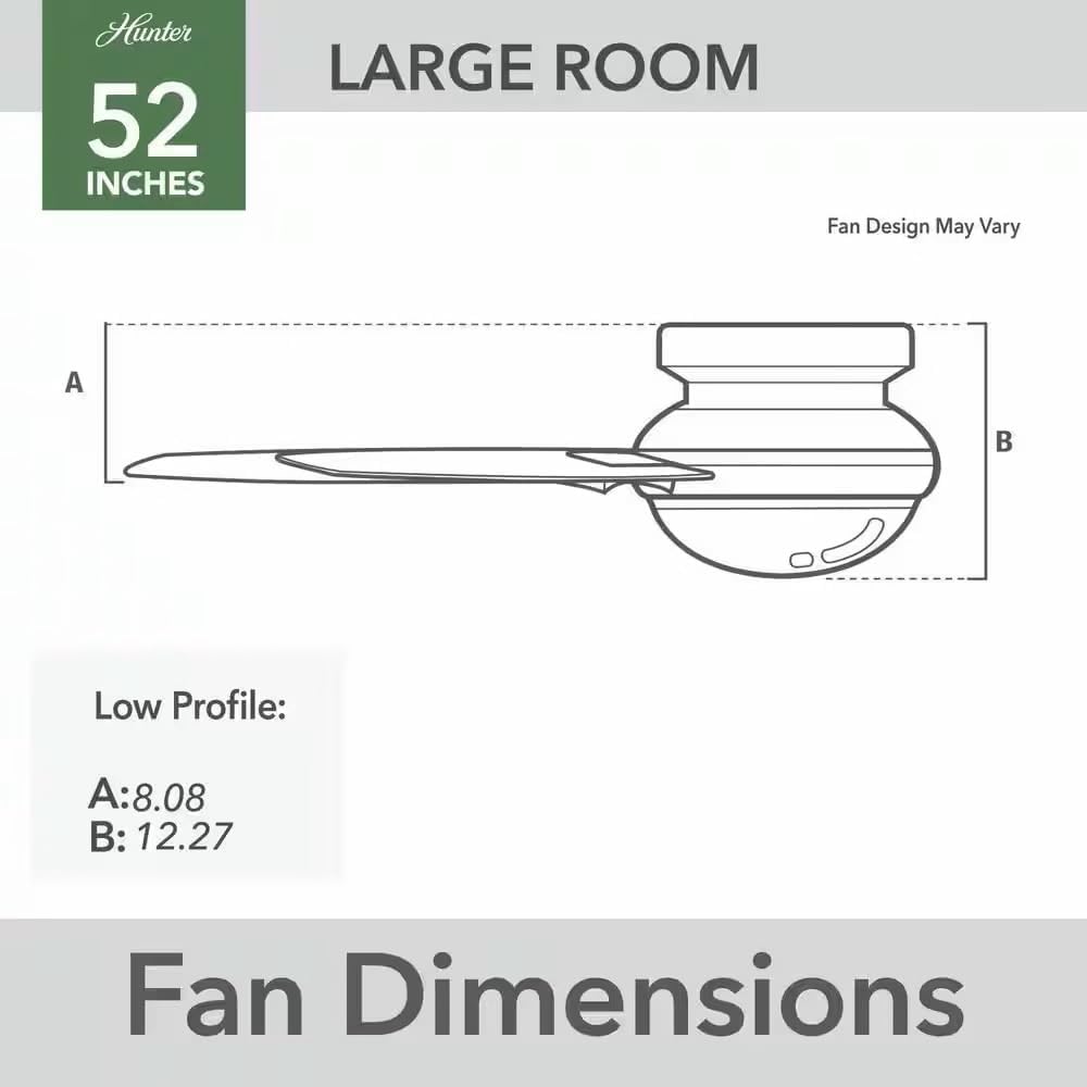 Hunter Fan 52 Inch Low Profile Matte Black Finish Indoor Ceiling Fan With LED Light Kit and Remote Control (Renewed)