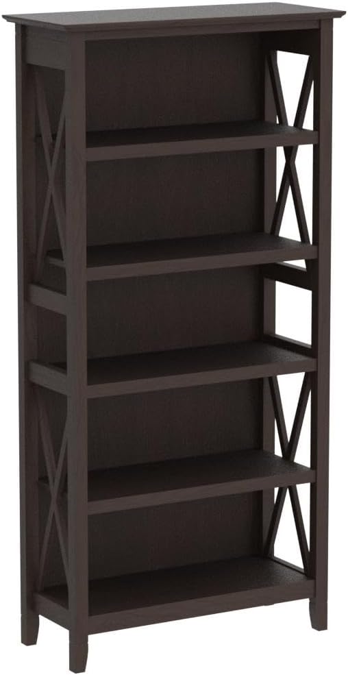 Bush Home Key West 5 Shelf Bookcase - Set of 2 | Tall Bookshelves in Bing Cherry | Sturdy Display Shelves for Library, Living Room, and Home Office