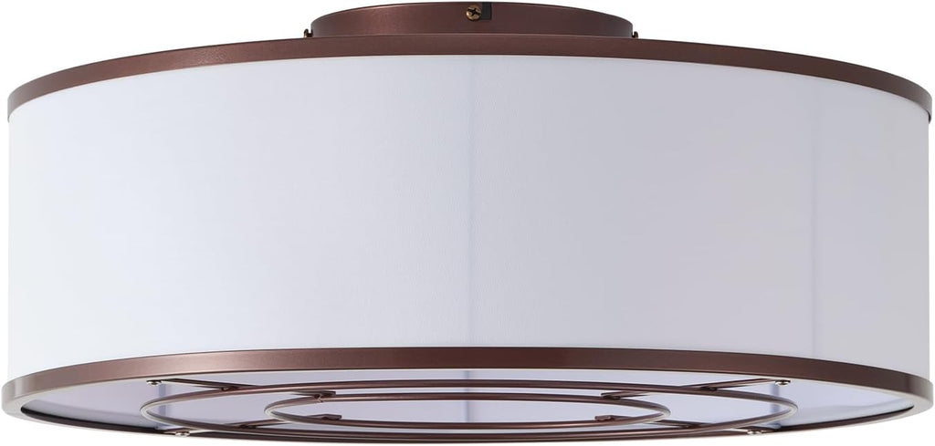 Caged Low Profile Ceiling Fans with Lights, Bladeless Ceiling Fan with lights Remote, Flush Mount Modern Enclosed with 6 Speeds for Bedroom, Kitchen (Brown)
