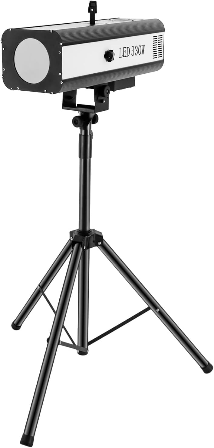 330W LED Stage Spotlight with Tripod, Professional Theater Spotlight with Adjustable Aperture, 6 Colors & 3 Color Temperatures for Concerts, Weddings, DJ Shows