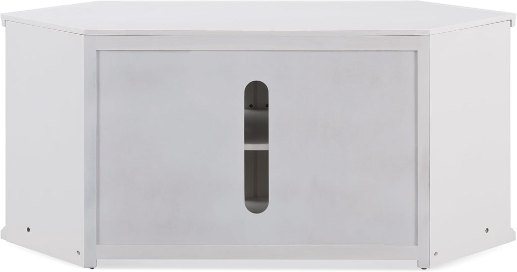 Leick Home Corner TV Stand, 60 in, Beveled Glass Doors, Solid Wood, Adjustable Shelves, Easy Assembly, White, 56 in L x 20 in W x 25 in H, Item 85387