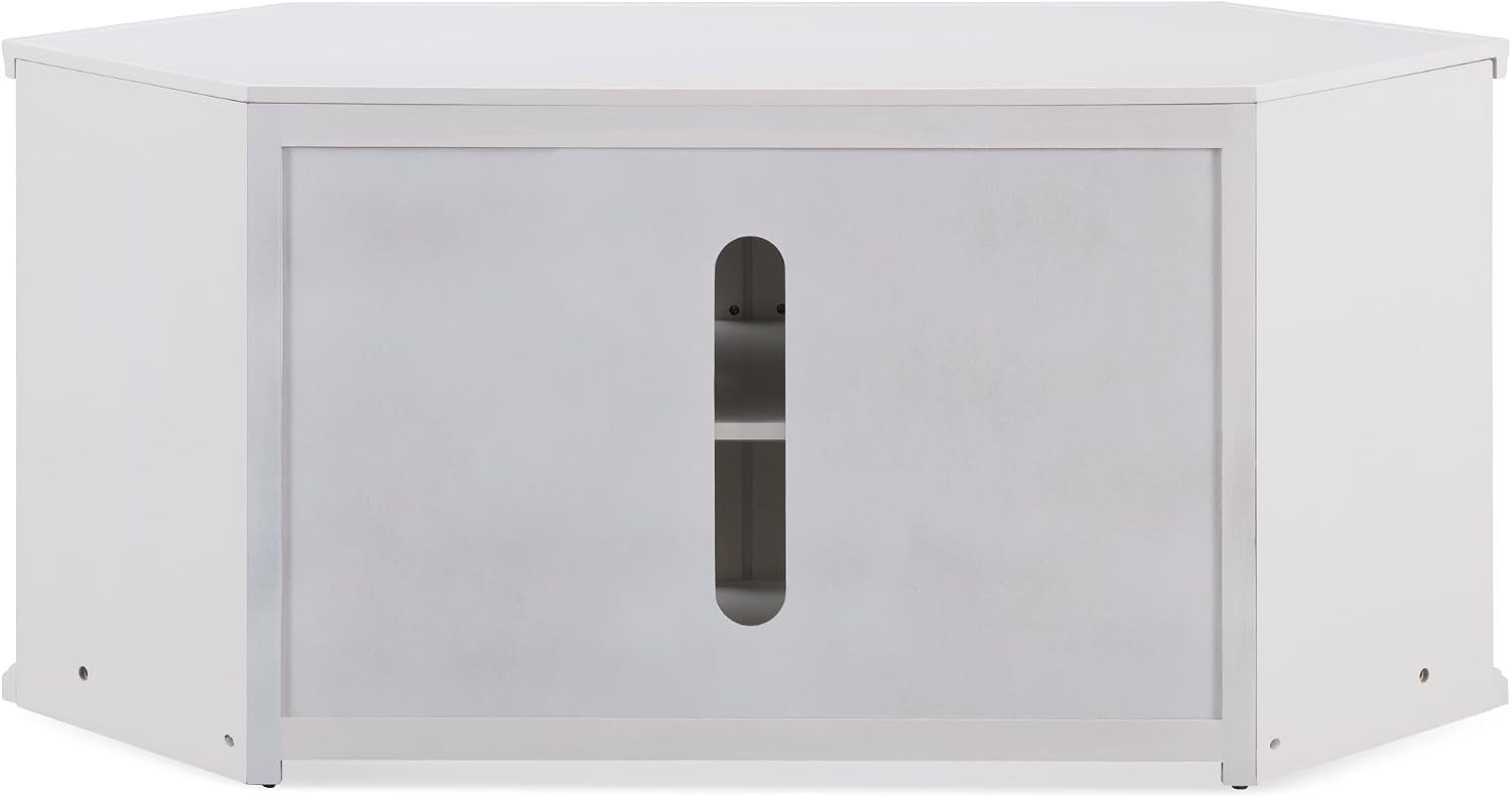 Leick Home Corner TV Stand, 60 in, Beveled Glass Doors, Solid Wood, Adjustable Shelves, Easy Assembly, White, 56 in L x 20 in W x 25 in H, Item 85387