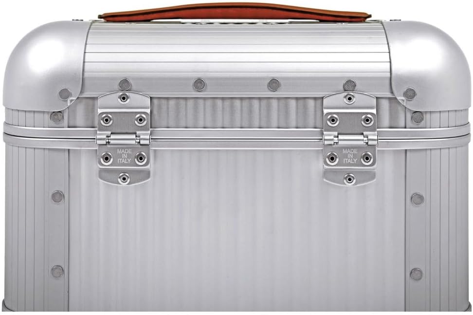 FPM MILANO Bank Vanity - Made in Italy Aluminum & Leather Framed Cosmetic Case - Personal Size - Moonlight Silver