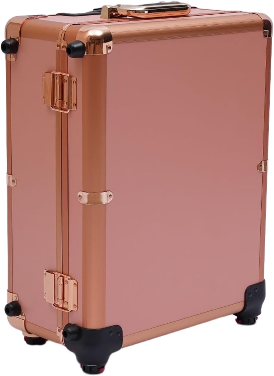 Rolling Makeup Case, Aluminum Trolley Makeup Train Case | LED Lights, Adjustable Legs, Lockable, Professional Cosmetic Organizer, Lighted Vanity Station