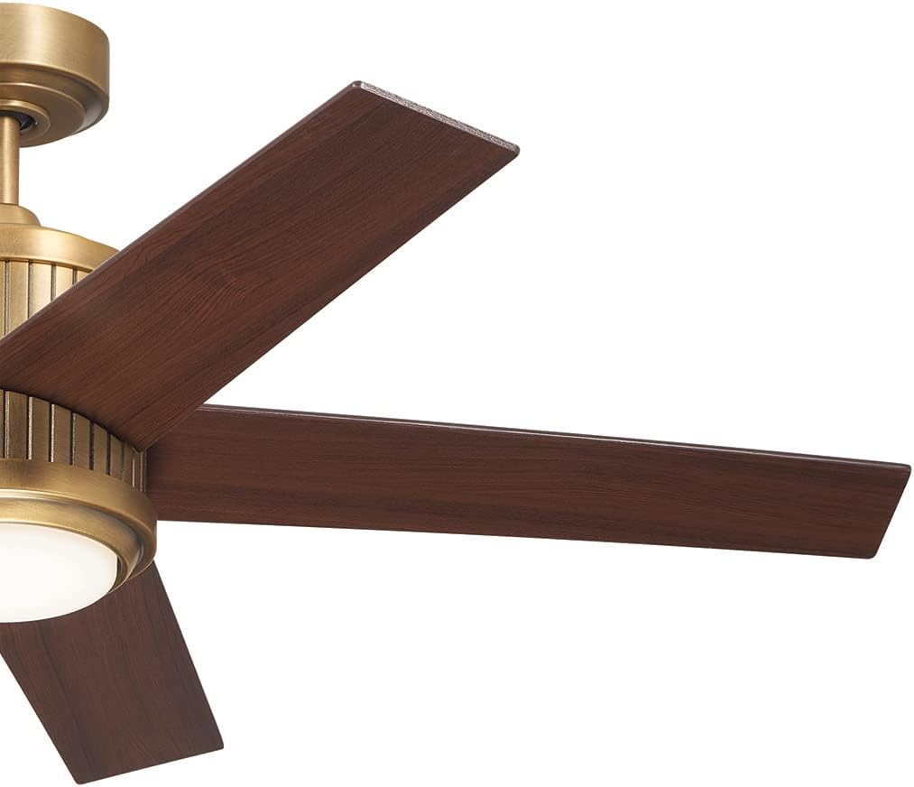 Kichler Brahm 48 in Indoor Ceiling Fan with LED Light, 3-Speed AC Motor with Reversible Blades and Handheld Remote in Natural Brass, for Living Room, Dining Room, Kitchen and Bedroom, 300048NBR