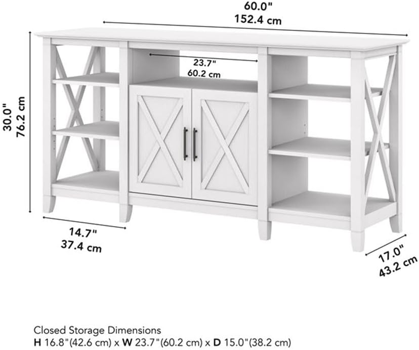 Bush Home Key West Tall TV Stand for 65 Inch TV in Pure White Oak, Farmhouse Entertainment Center with Storage