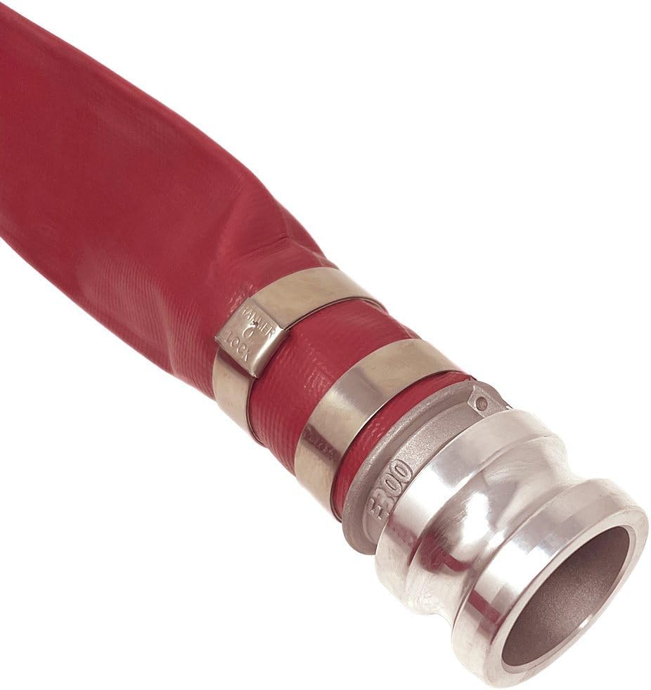 Gloxco 3' x 50′ Red Heavy Duty Lay Flat PVC Discharge Hose Assembly with Aluminum Cam and Groove C and E Fittings