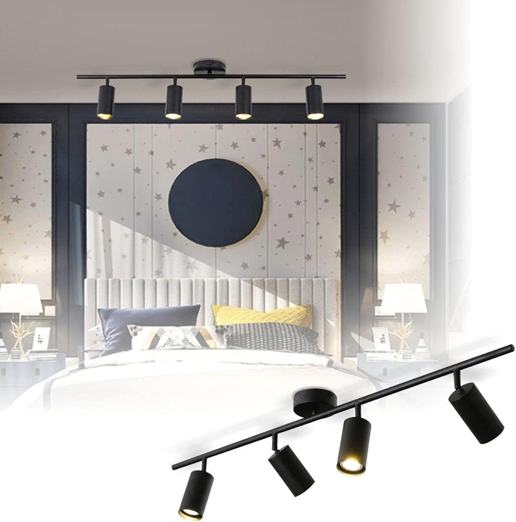 KCO Lighting 4-Light Black Track Lighting Fixtures Ceiling Flexible Mid Century Modern Led Track Light Dimmable Indoor Ceiling Spotlight Kitchen Flush Mount Track Lighting (4-Light)