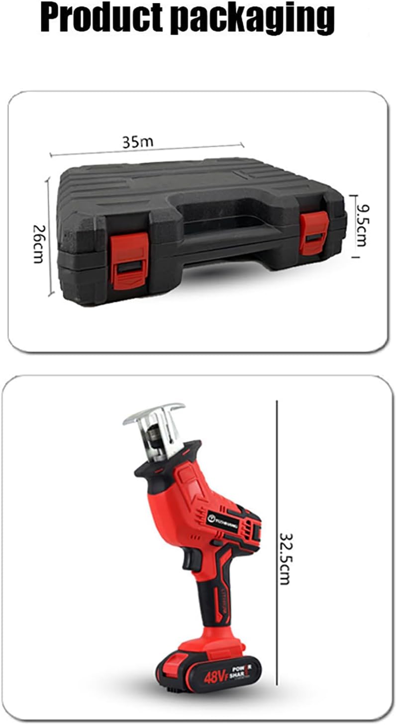 Cordless Reciprocating Saw 48v - Portable Electric Bone Saw, 4pcs Blades Included 2 Battery And Charger For Metal Wood Pvc Pipe Cutting Saw (Two batteries)