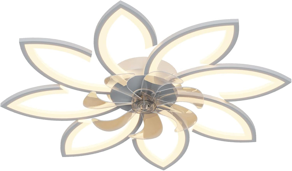 35''Ceiling Fans with Lights,Bladeless Ceiling Fan with Lights and Remote, Flush Mount Ceiling Fan with Dimmable LED Light,Modern Low Profile Ceiling Fan 6 Speed Wind Timing for Bedroom 90W (White)