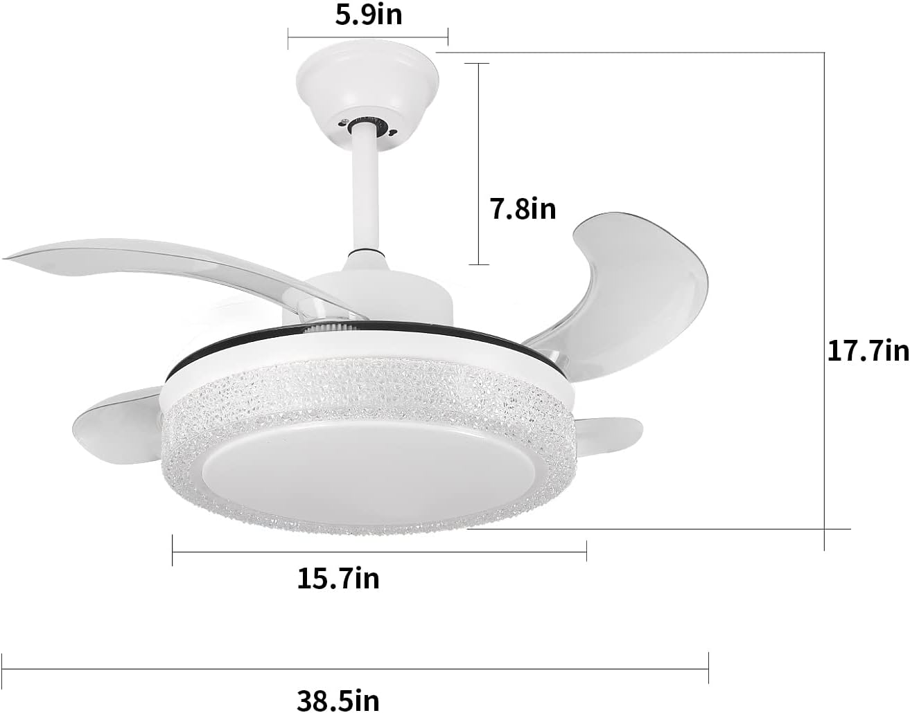 36' Smart Retractable Ceiling Fan with Bluetooth Speaker for Kids Room, RGB Color Changing Crystal Fandelier with App/Voice Control, Works with Alexa & Google Home, Dimmable LED & Quiet Motor