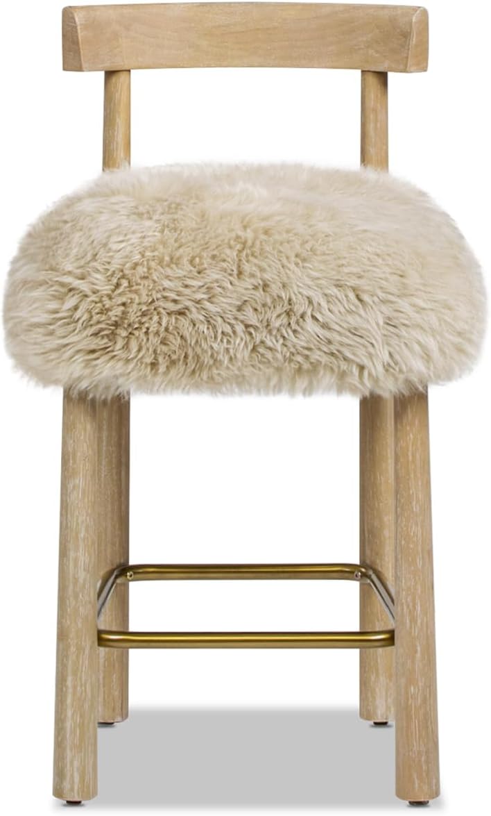 Jennifer Taylor Home Arden 27.5 Genuine Fur Counter Height Bar Stool, Natural Blonde Genuine Fur
